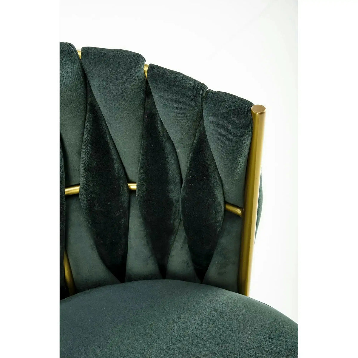 Scaun de dining K517, verde inchis/auriu, stofa catifelata/metal, 57x60x79 cm