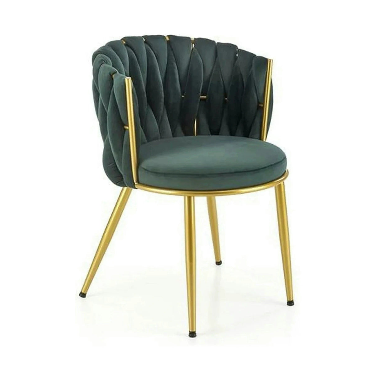 Scaun de dining K517, verde inchis/auriu, stofa catifelata/metal, 57x60x79 cm