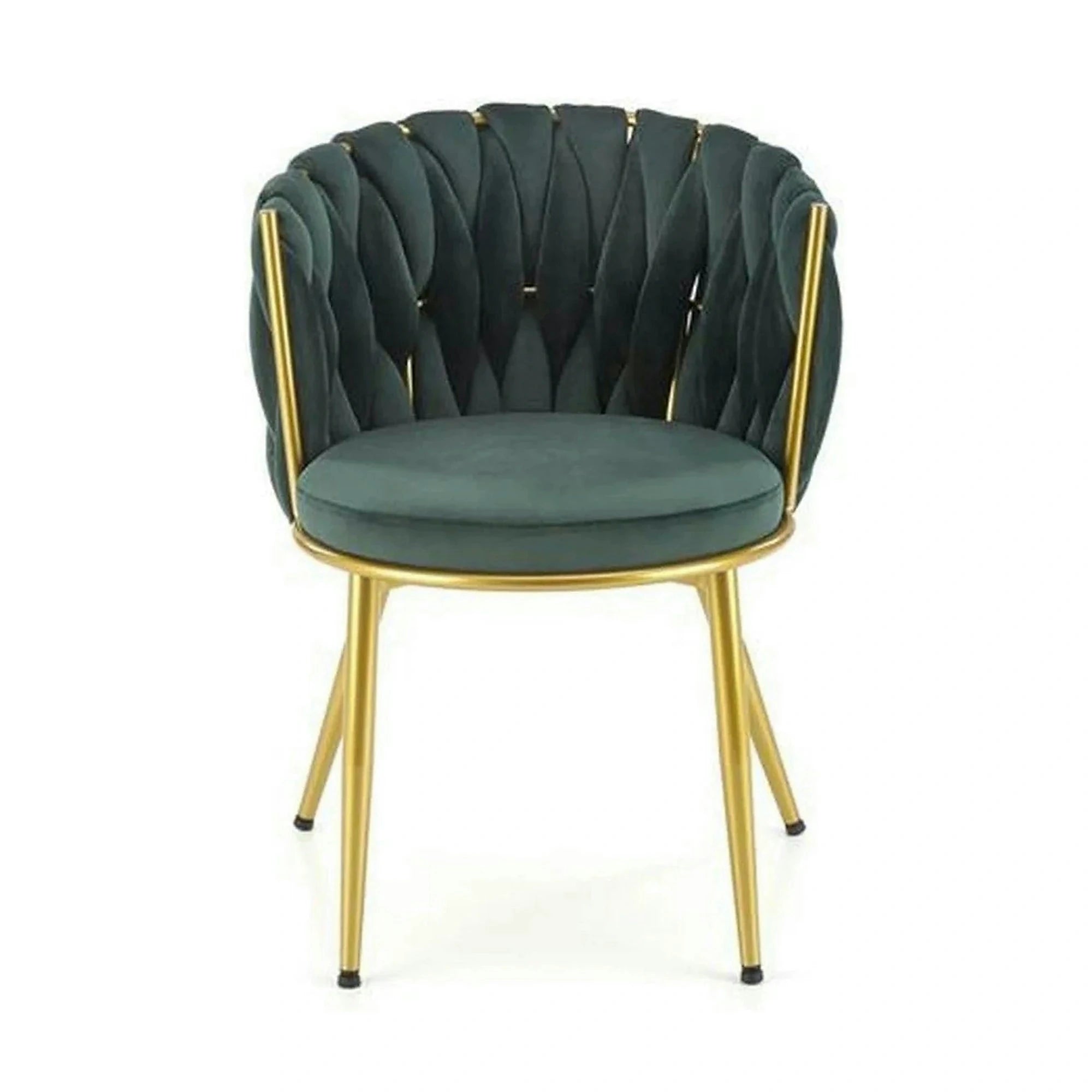 Scaun de dining K517, verde inchis/auriu, stofa catifelata/metal, 57x60x79 cm