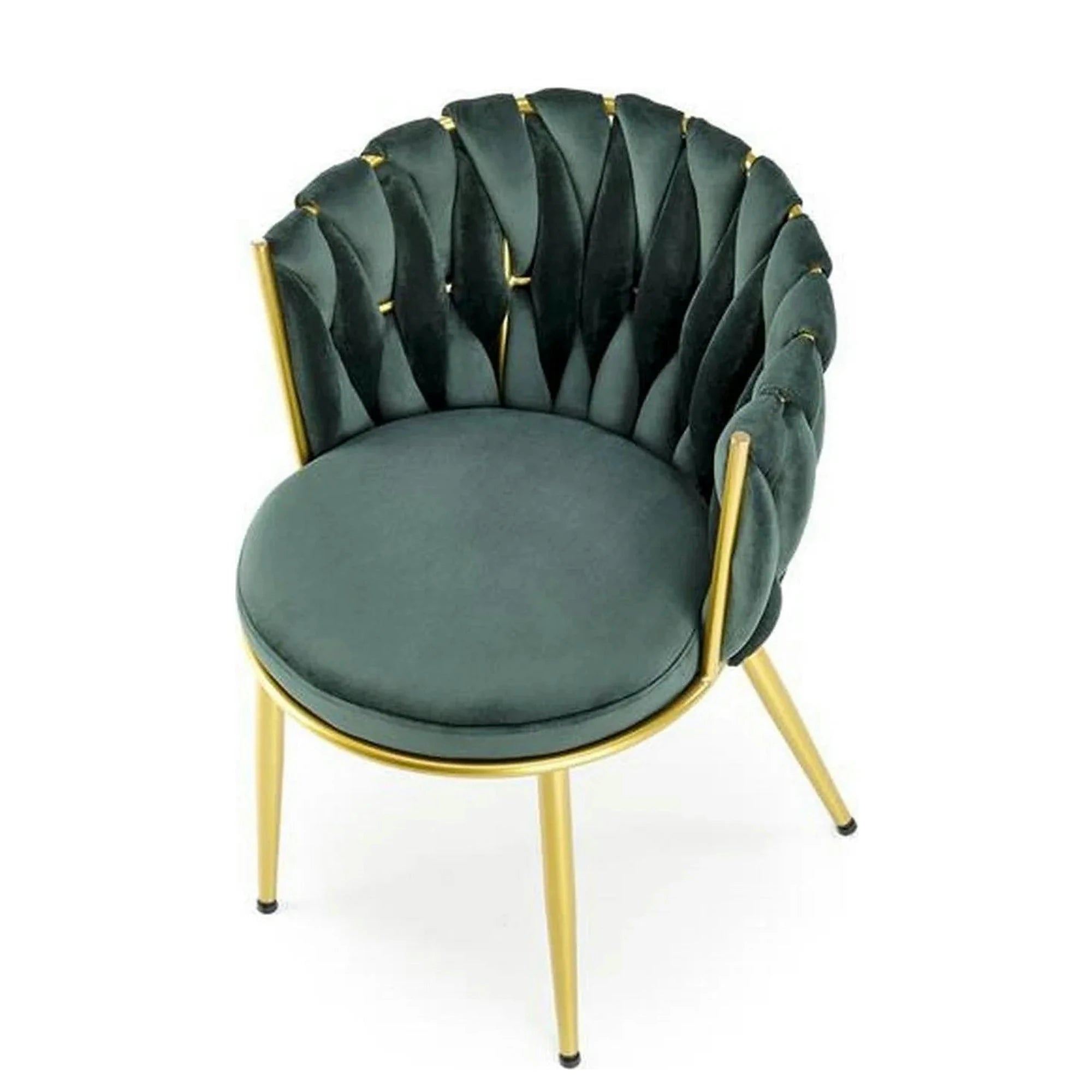 Scaun de dining K517, verde inchis/auriu, stofa catifelata/metal, 57x60x79 cm