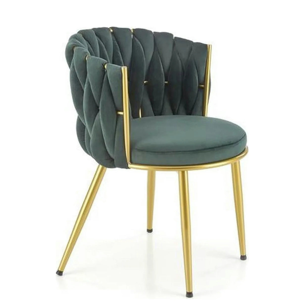 Scaun de dining K517, verde inchis/auriu, stofa catifelata/metal, 57x60x79 cm