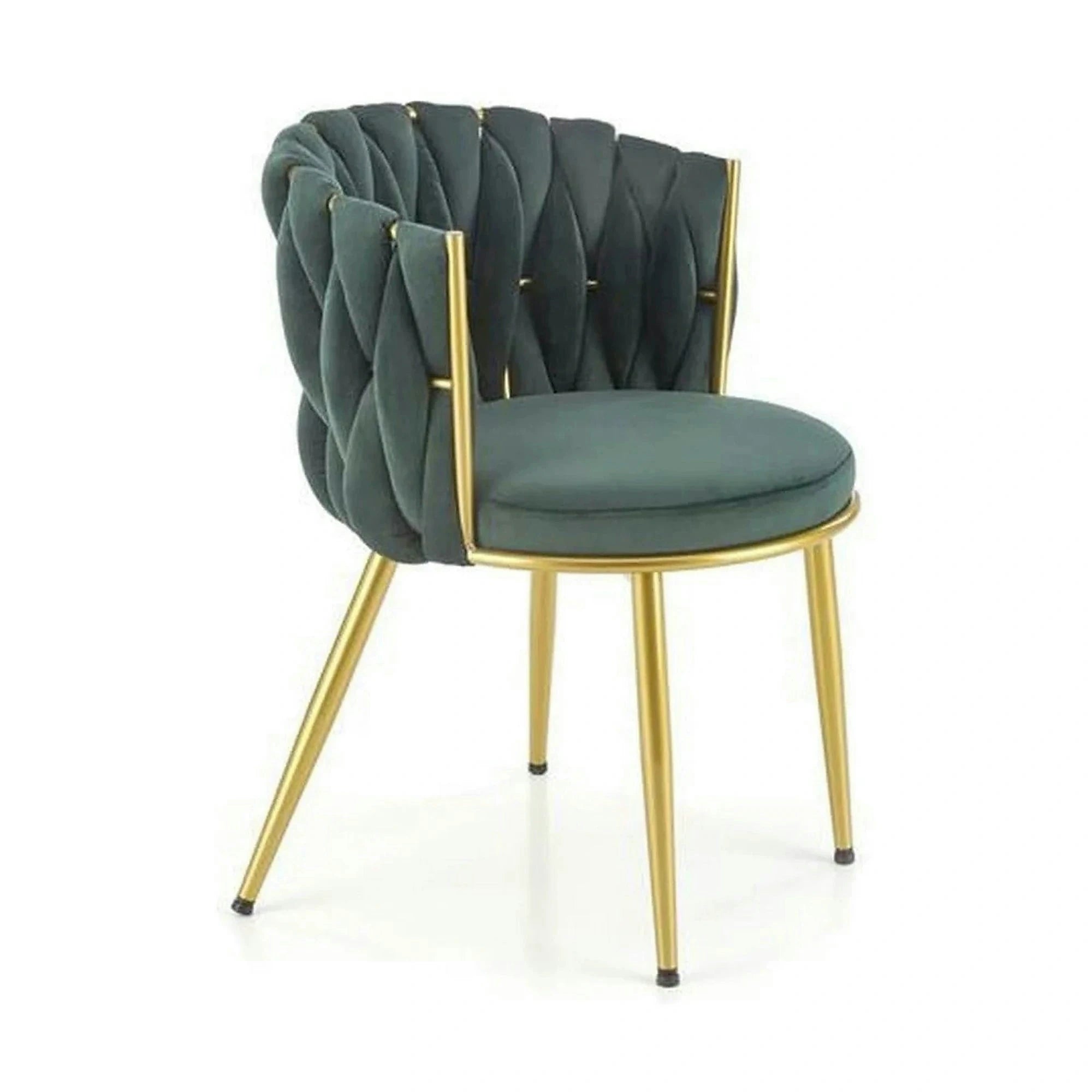 Scaun de dining K517, verde inchis/auriu, stofa catifelata/metal, 57x60x79 cm