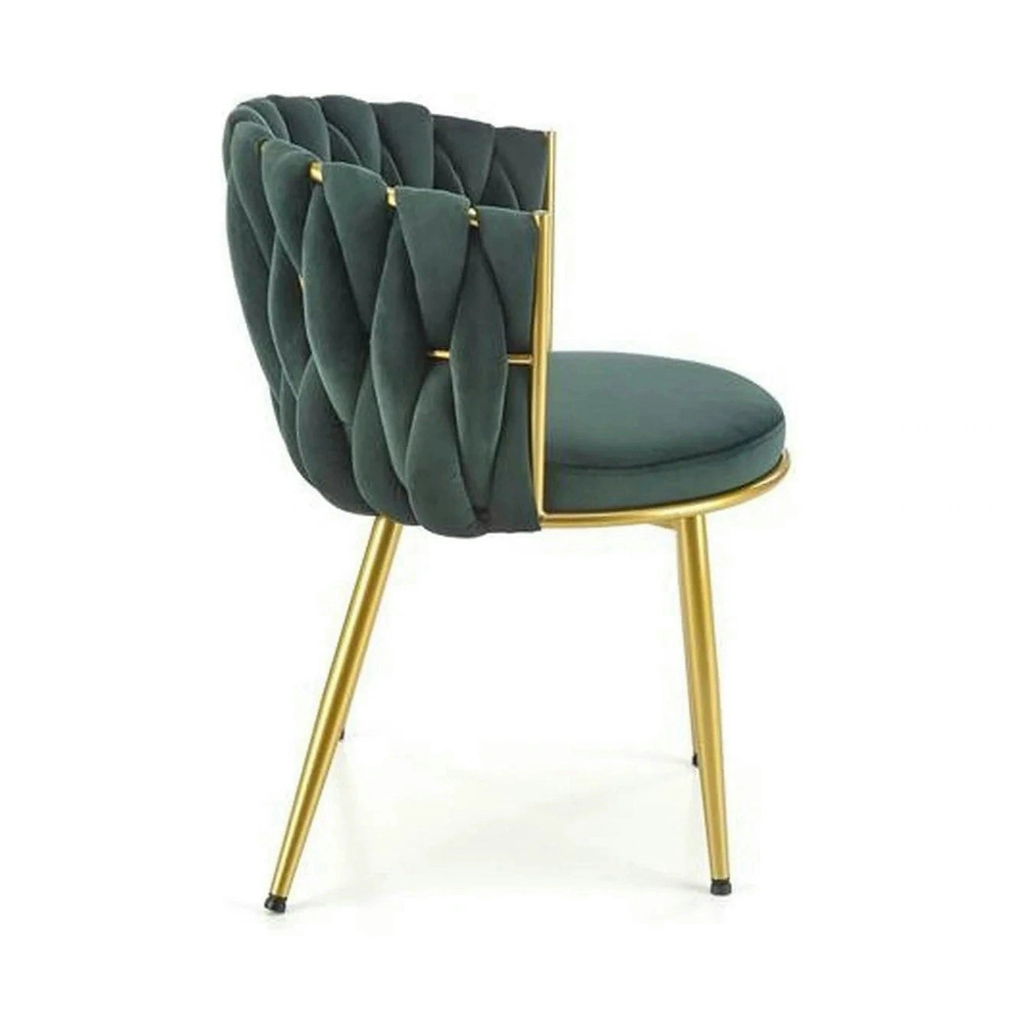 Scaun de dining K517, verde inchis/auriu, stofa catifelata/metal, 57x60x79 cm