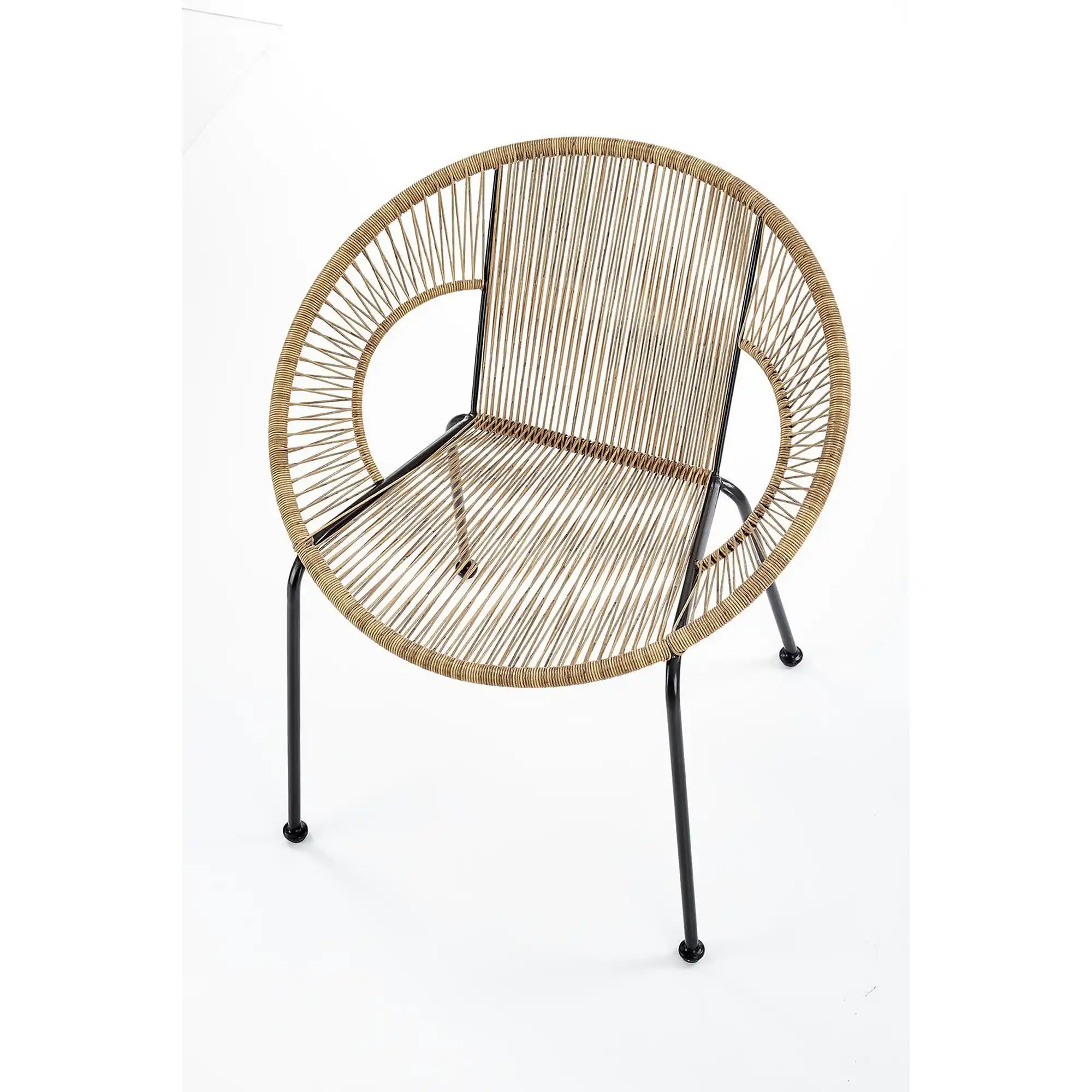 Scaun de gradina BARI, maro/negru, rattan sintetic/otel, 69x60x74x44 cm