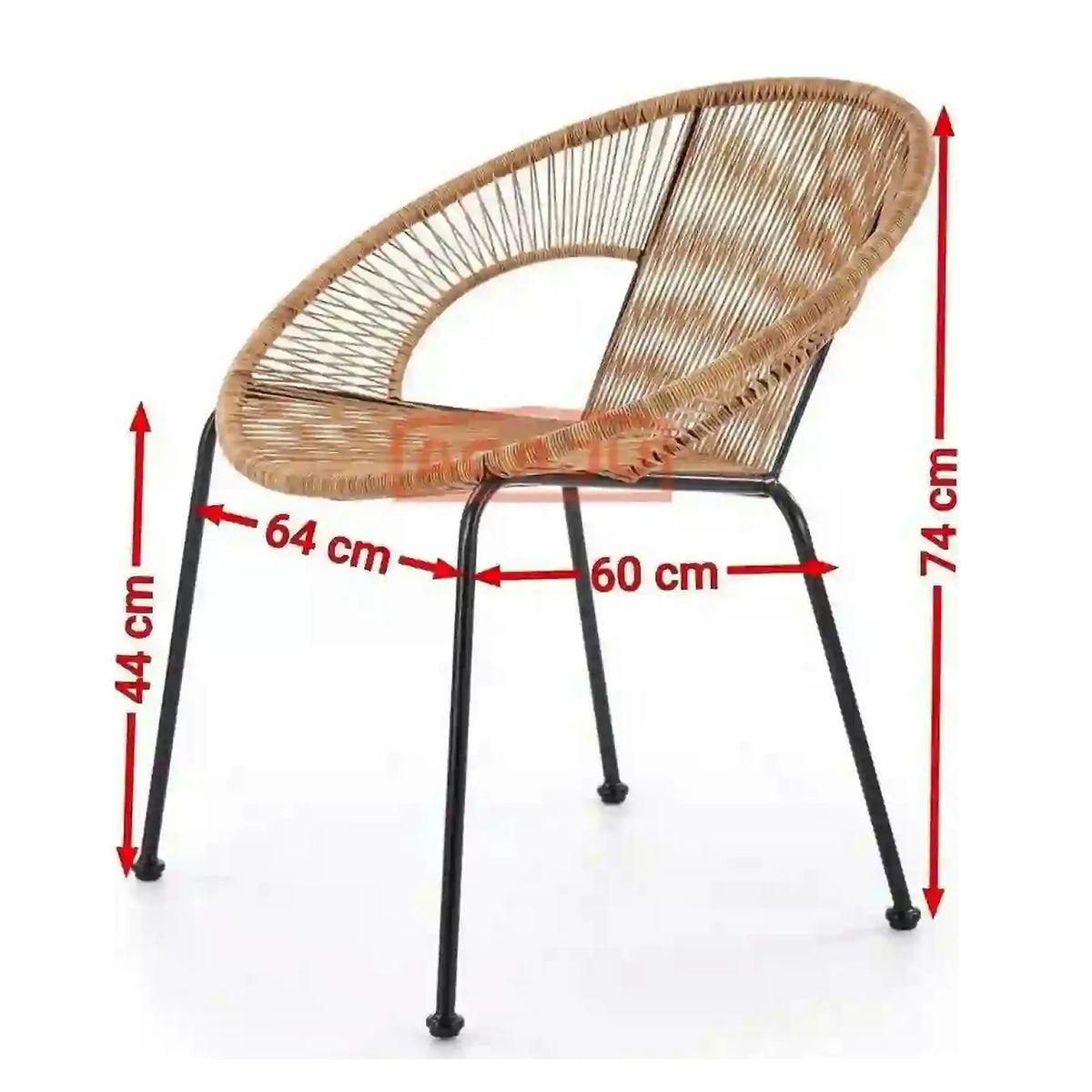 Scaun de gradina BARI, maro/negru, rattan sintetic/otel, 69x60x74x44 cm