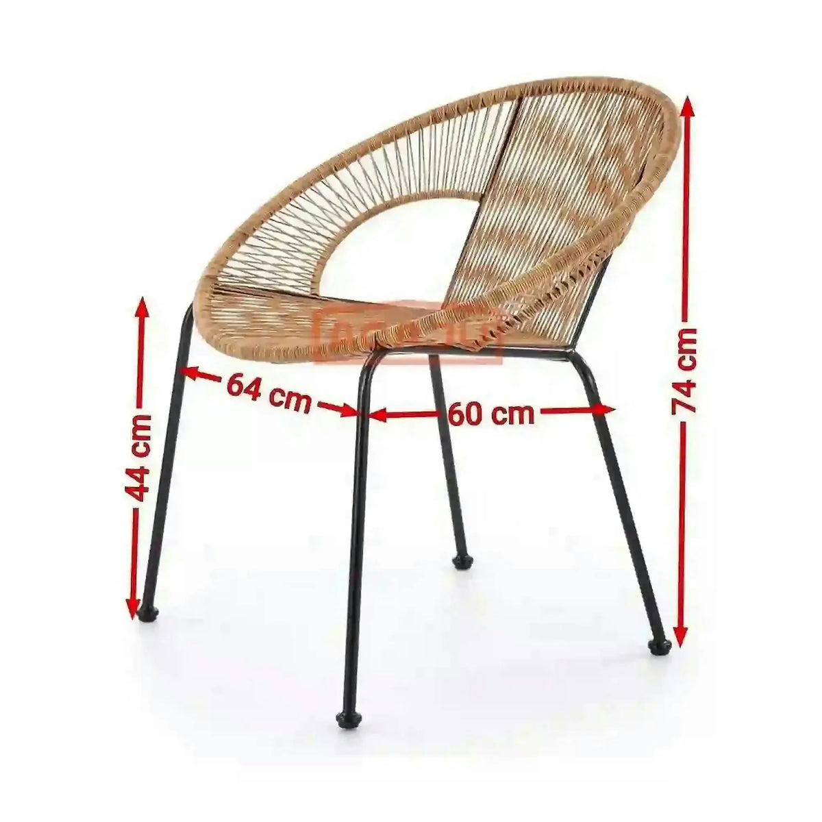 Scaun de gradina BARI, maro/negru, rattan sintetic/otel, 69x60x74x44 cm