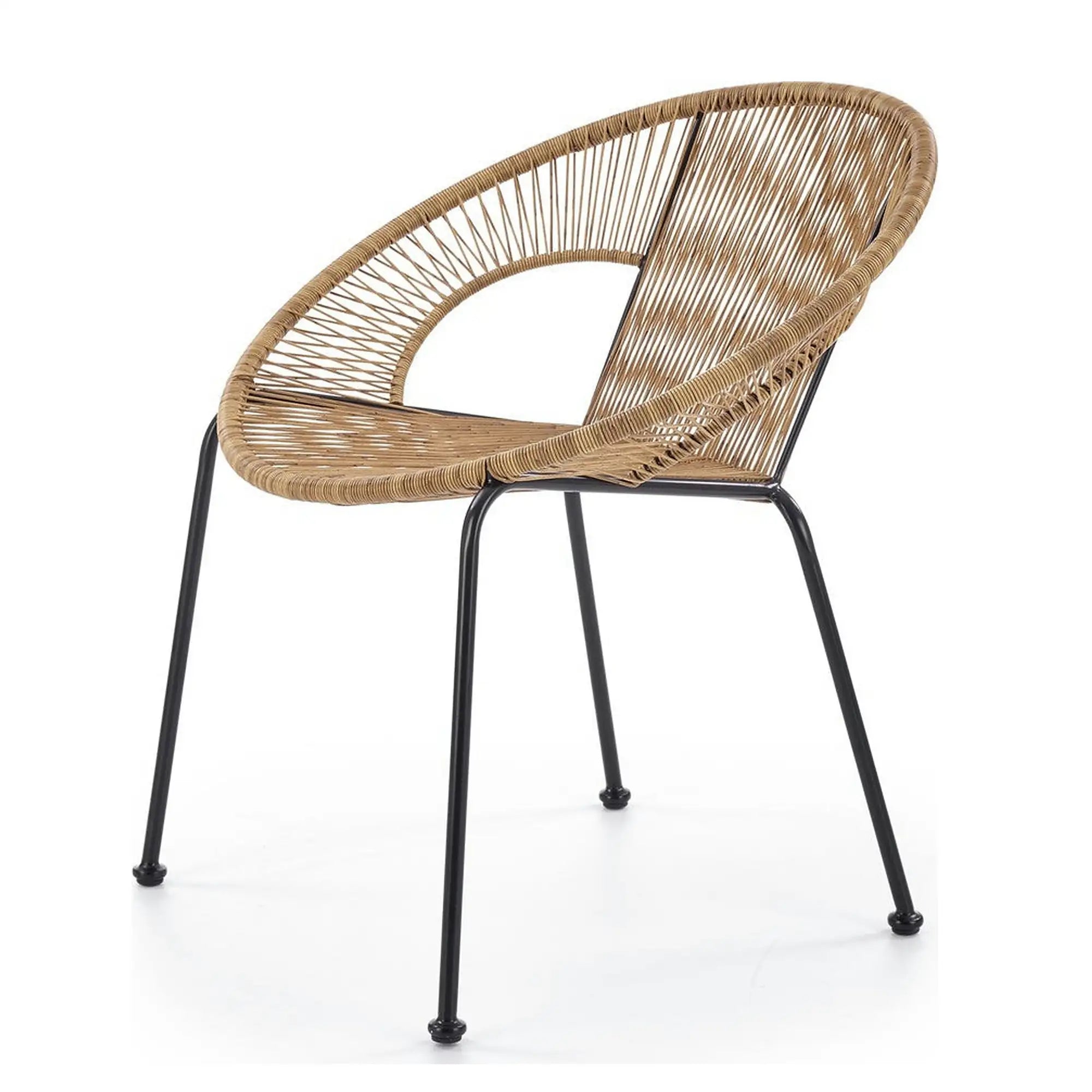 Scaun de gradina BARI, maro/negru, rattan sintetic/otel, 69x60x74x44 cm