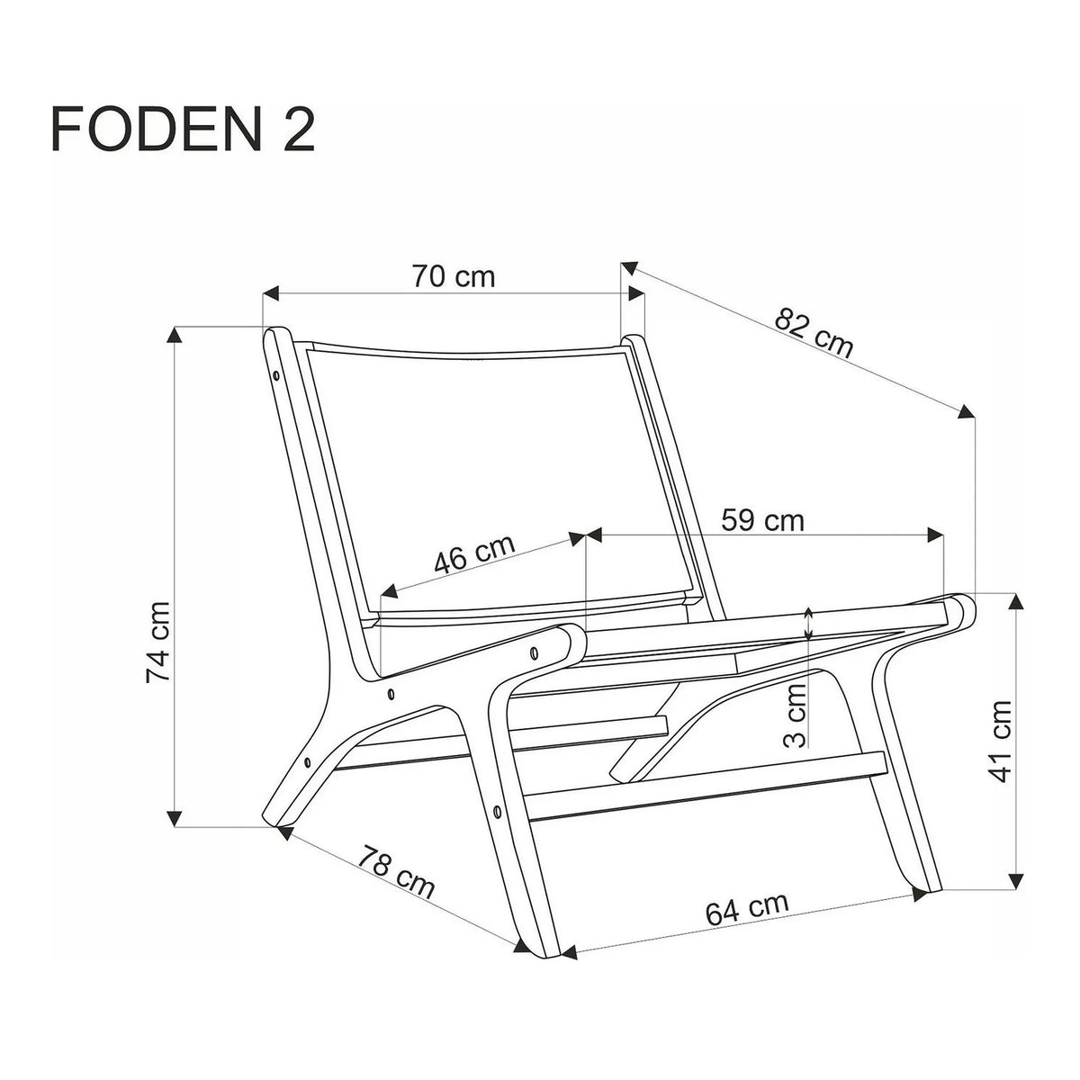 Scaun de gradina FODEN 2, stejar deschis, ratan natural/lemn, 65x82x74 cm