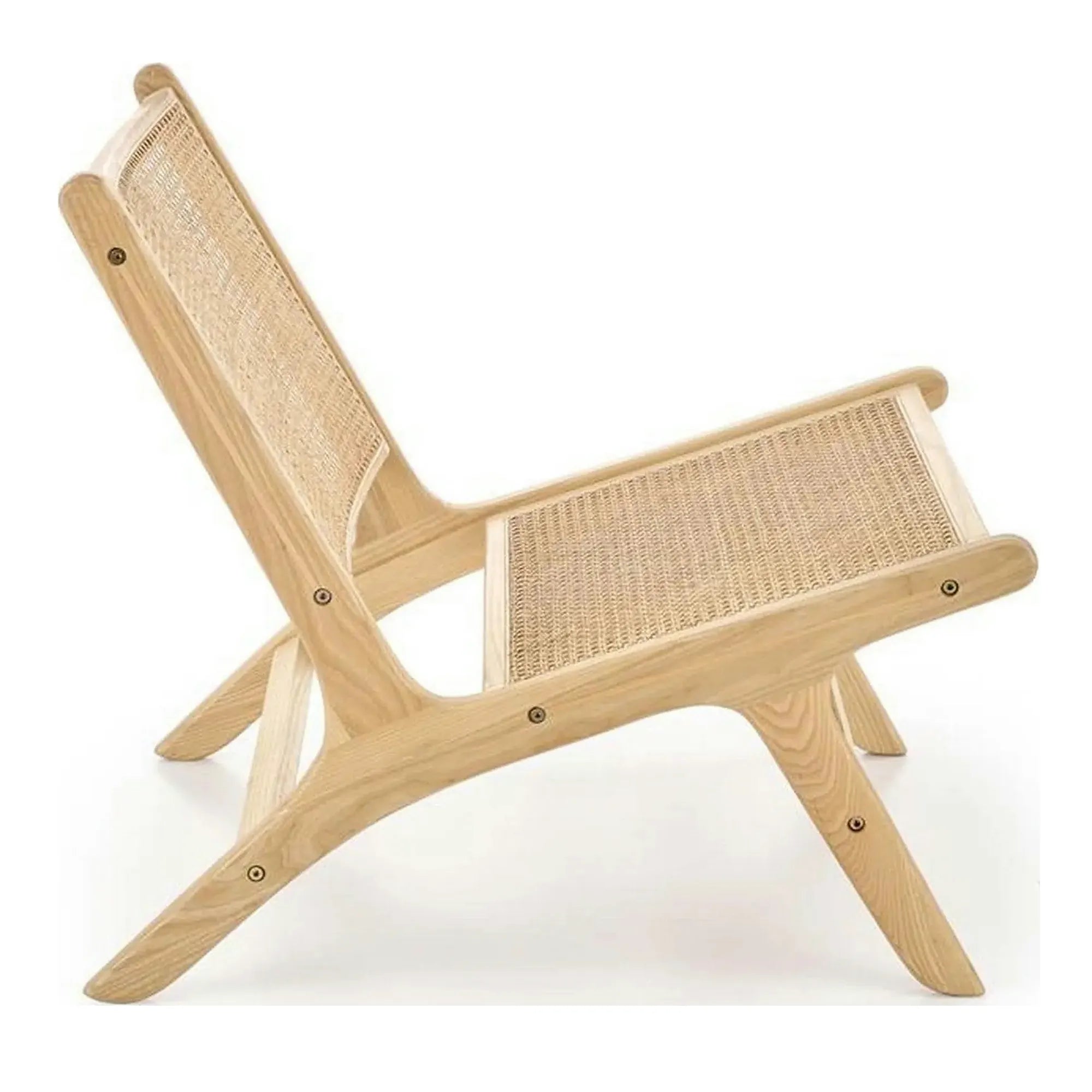 Scaun de gradina FODEN 2, stejar deschis, ratan natural/lemn, 65x82x74 cm
