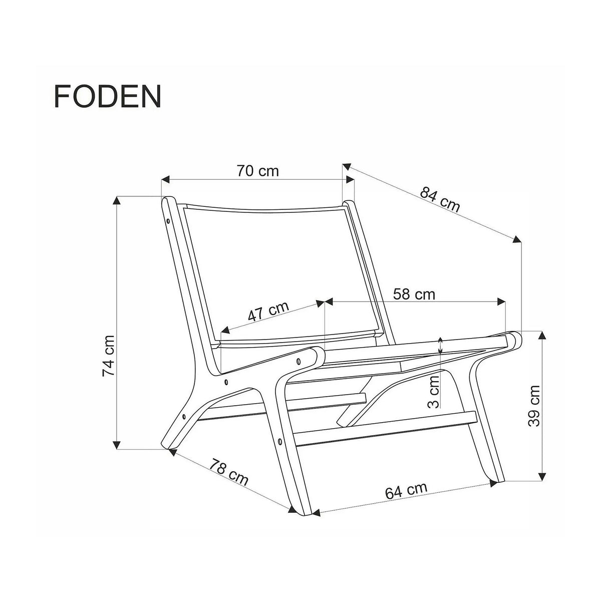 Scaun de gradina FODEN, bej deschis/negru, rattan natural/lemn, 65x74x84 cm