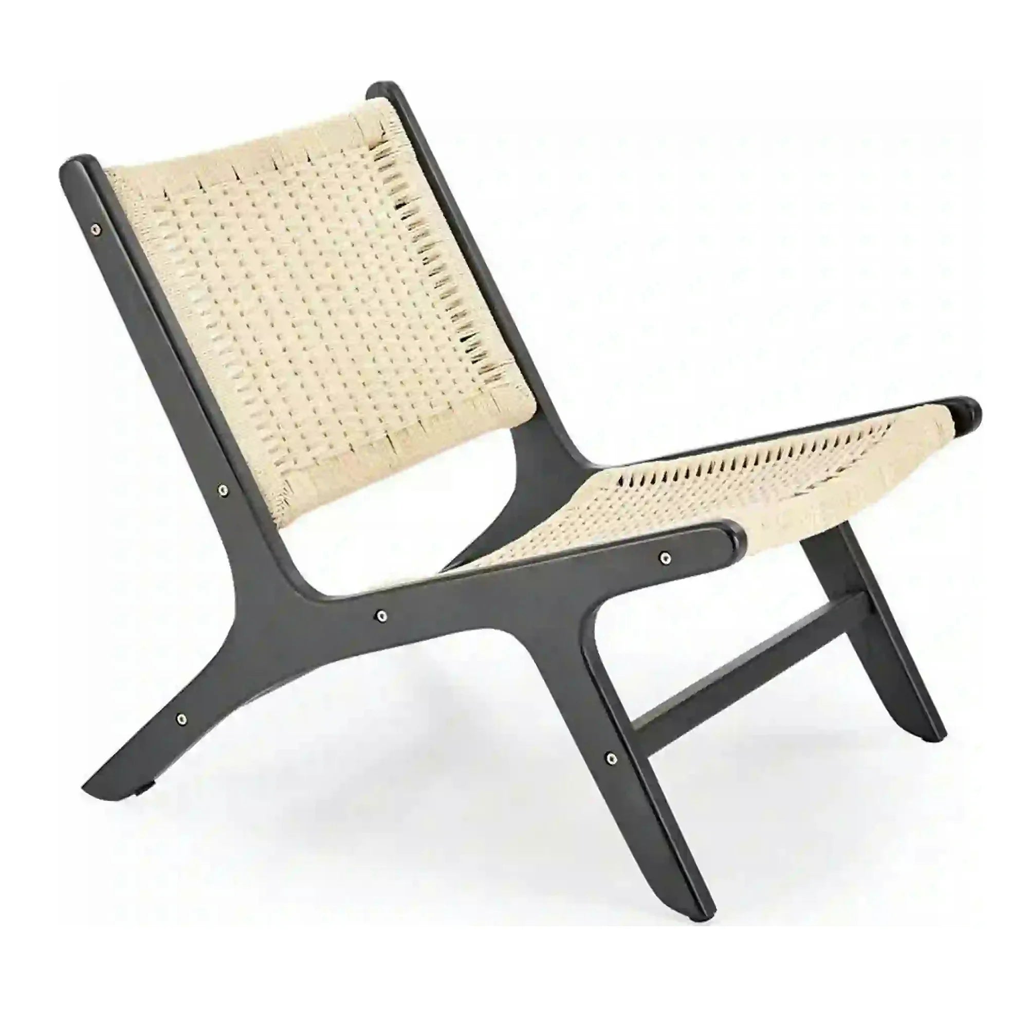Scaun de gradina FODEN, bej deschis/negru, rattan natural/lemn, 65x74x84 cm