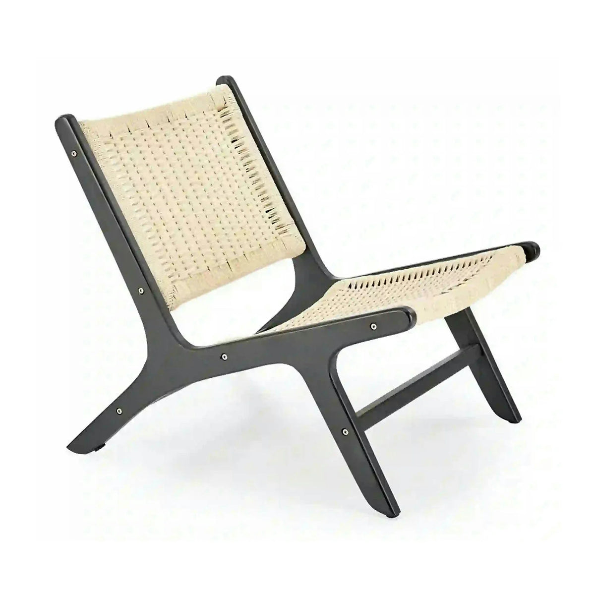 Scaun de gradina FODEN, bej deschis/negru, rattan natural/lemn, 65x74x84 cm