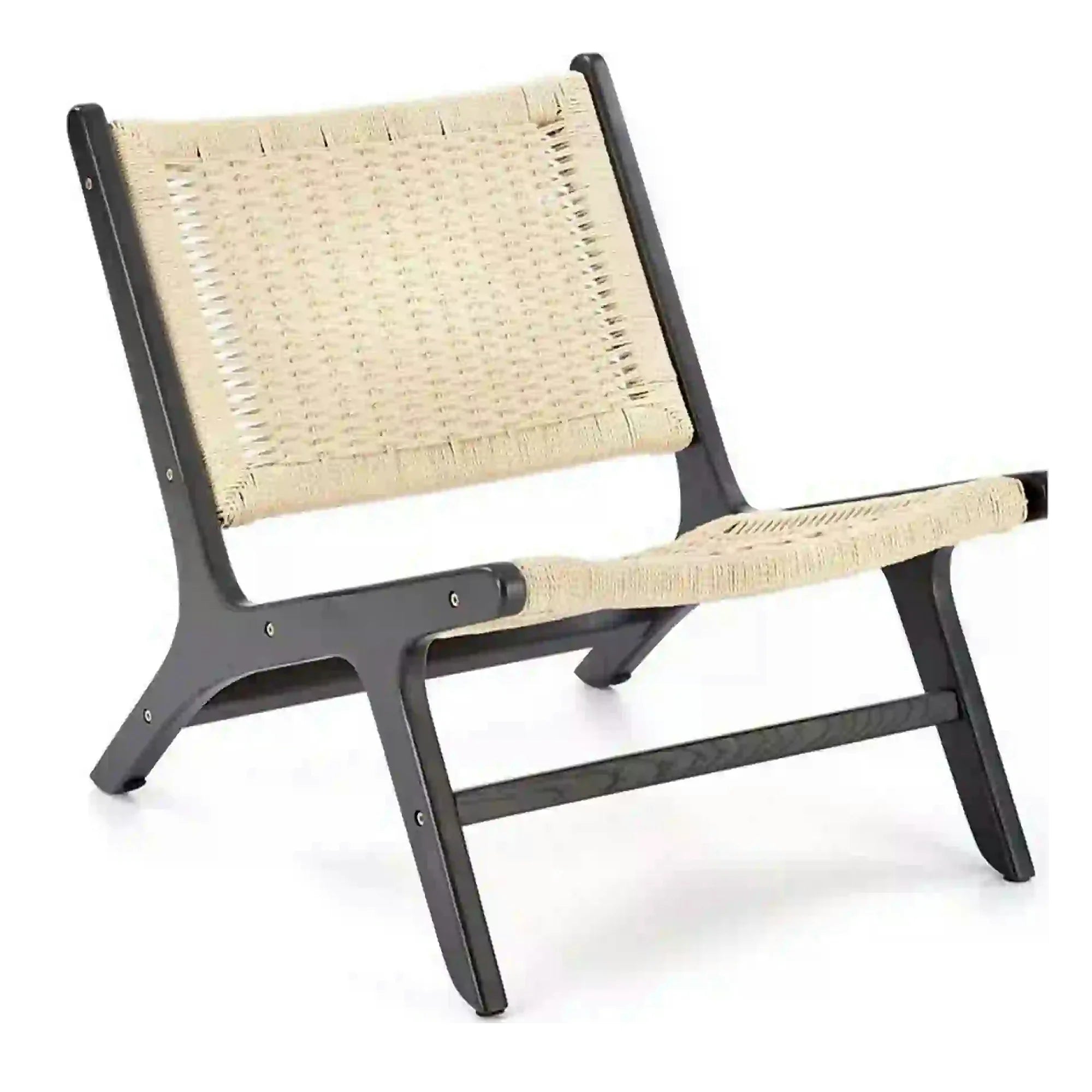 Scaun de gradina FODEN, bej deschis/negru, rattan natural/lemn, 65x74x84 cm