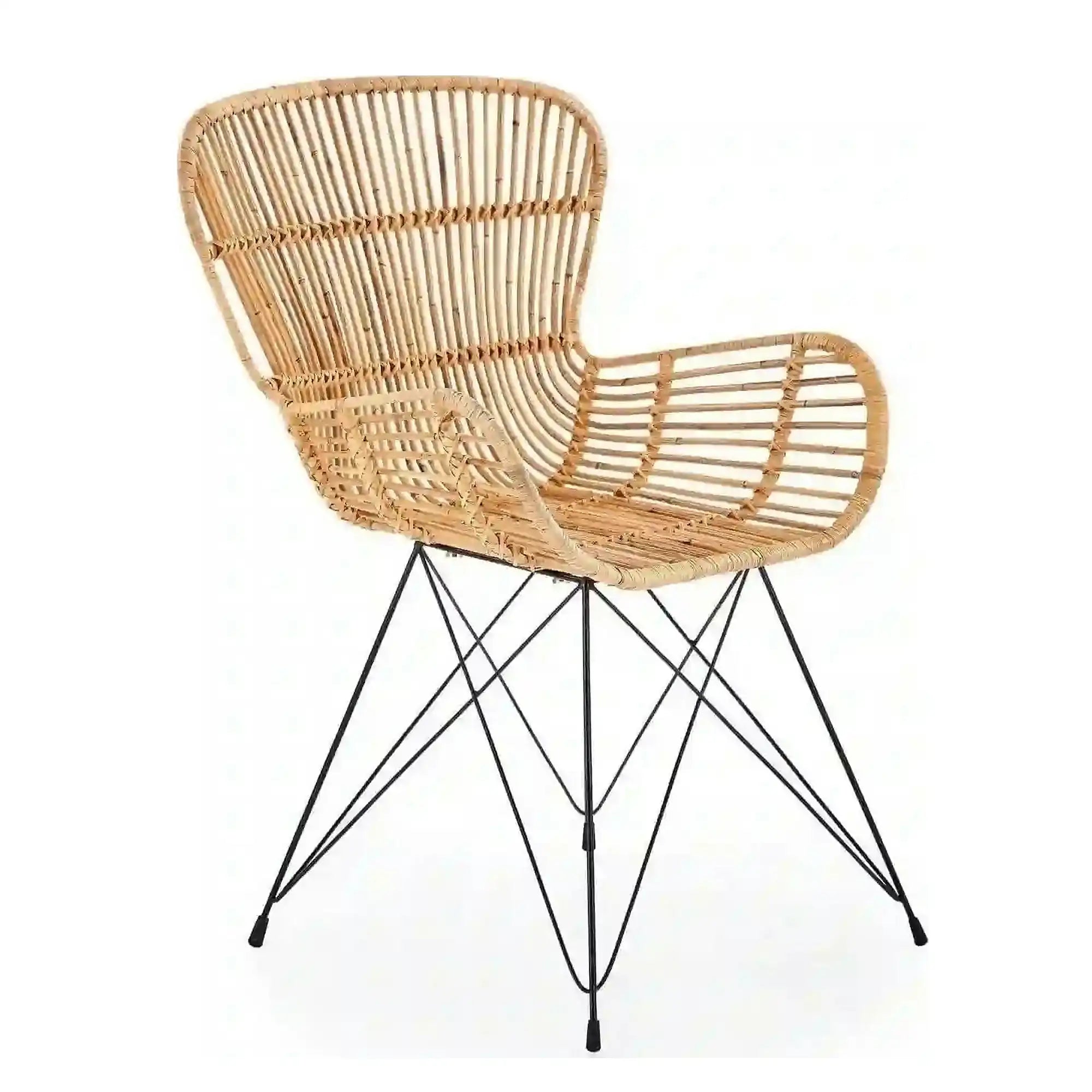 Scaun de gradina K335, bej/negru, rattan natural/otel, 61x63x90x45 cm