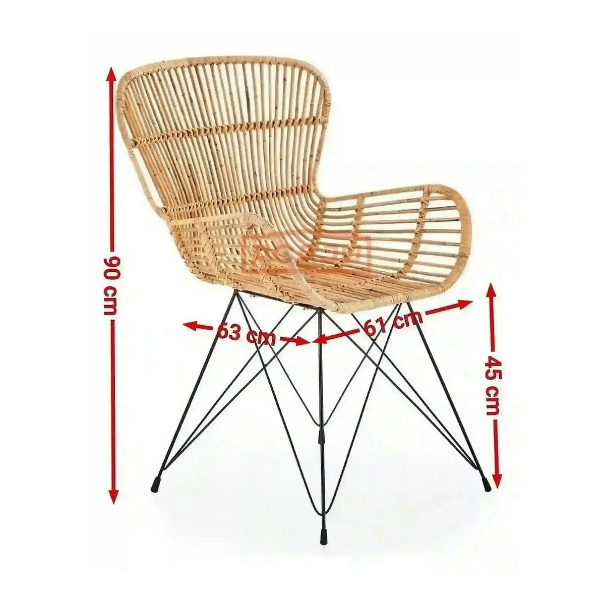 Scaun de gradina K335, bej/negru, rattan natural/otel, 61x63x90x45 cm