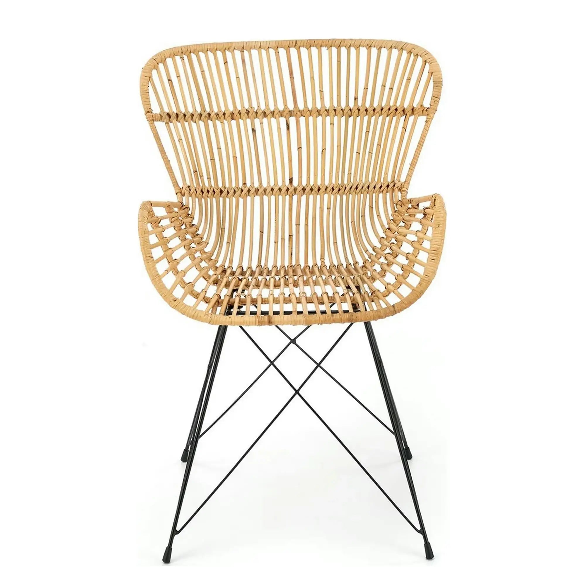 Scaun de gradina K335, bej/negru, rattan natural/otel, 61x63x90x45 cm