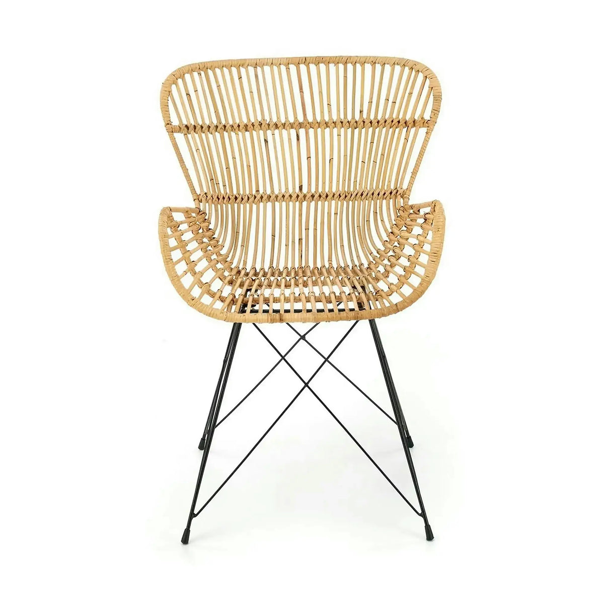Scaun de gradina K335, bej/negru, rattan natural/otel, 61x63x90x45 cm