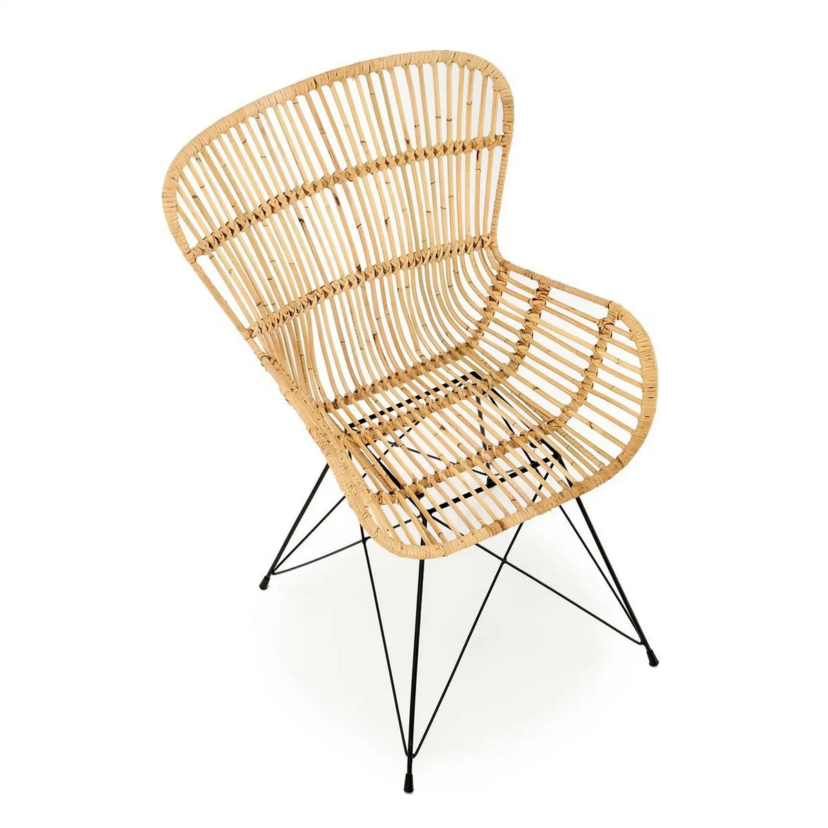 Scaun de gradina K335, bej/negru, rattan natural/otel, 61x63x90x45 cm