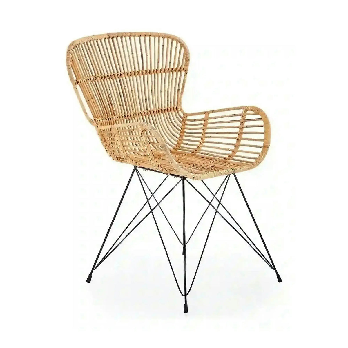 Scaun de gradina K335, bej/negru, rattan natural/otel, 61x63x90x45 cm