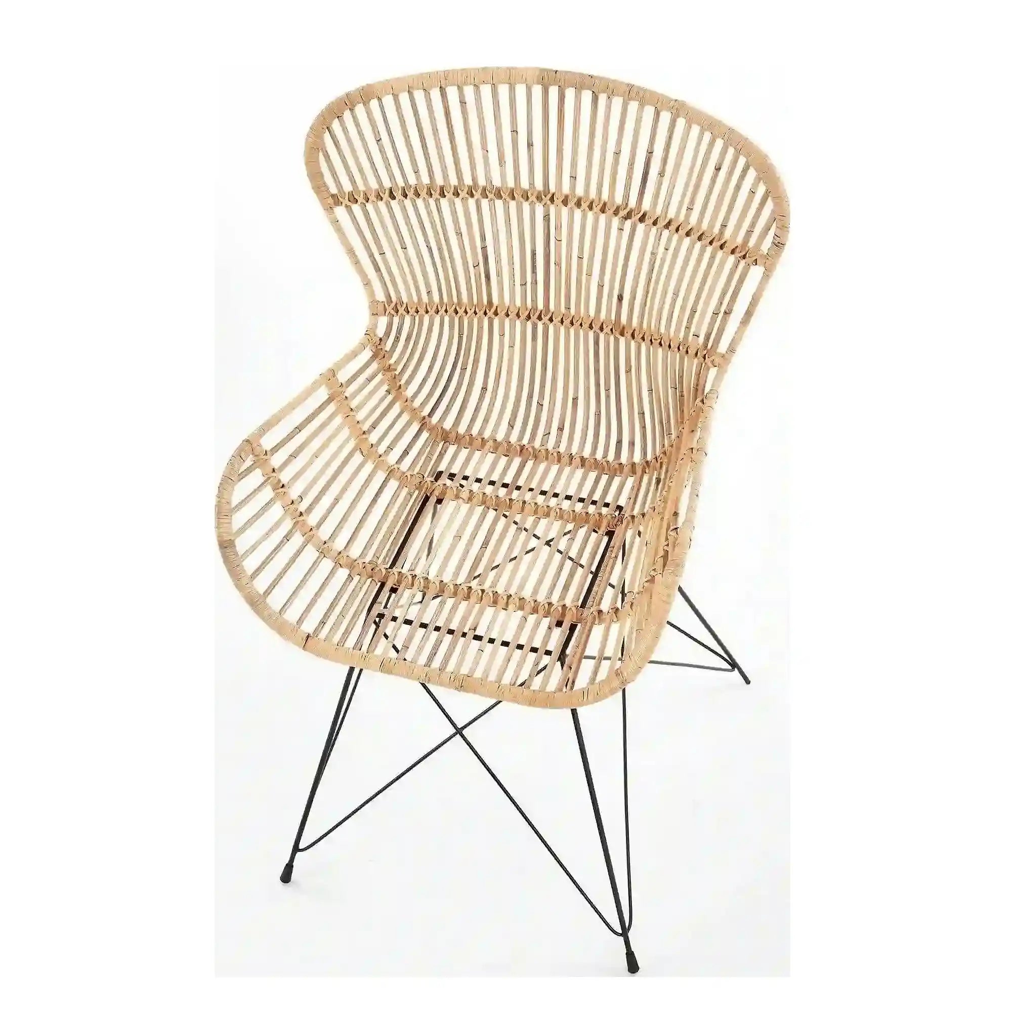 Scaun de gradina K335, bej/negru, rattan natural/otel, 61x63x90x45 cm