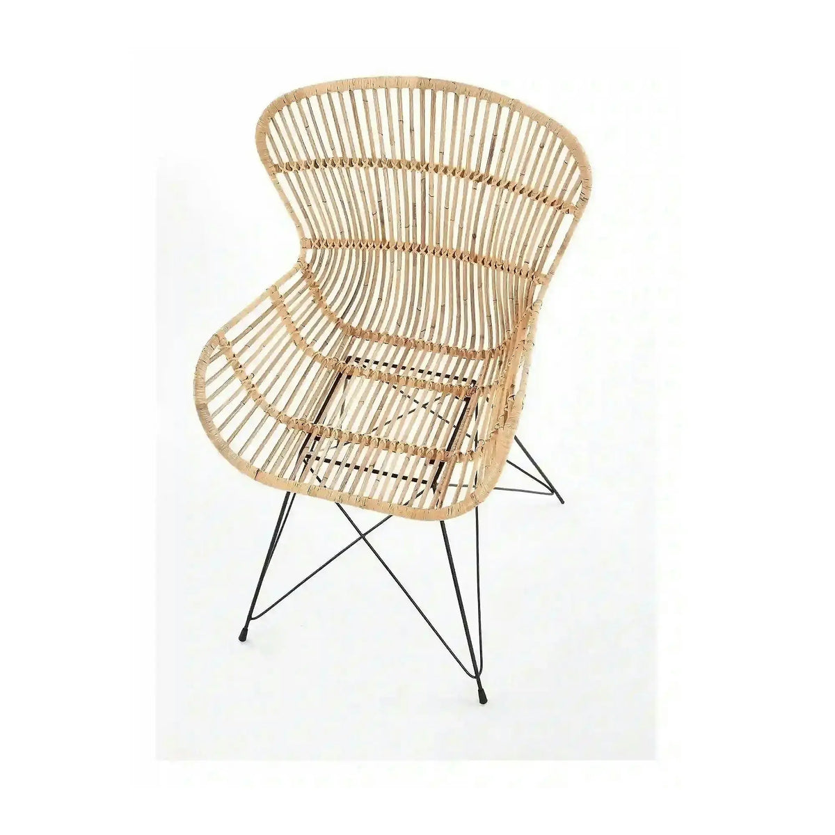 Scaun de gradina K335, bej/negru, rattan natural/otel, 61x63x90x45 cm