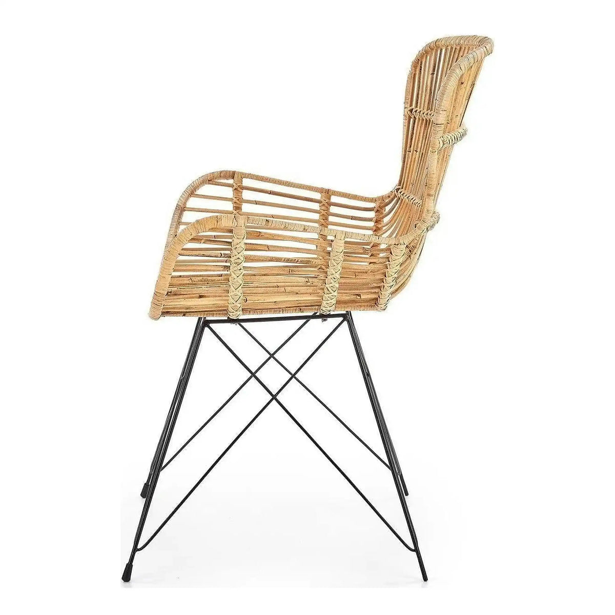 Scaun de gradina K335, bej/negru, rattan natural/otel, 61x63x90x45 cm