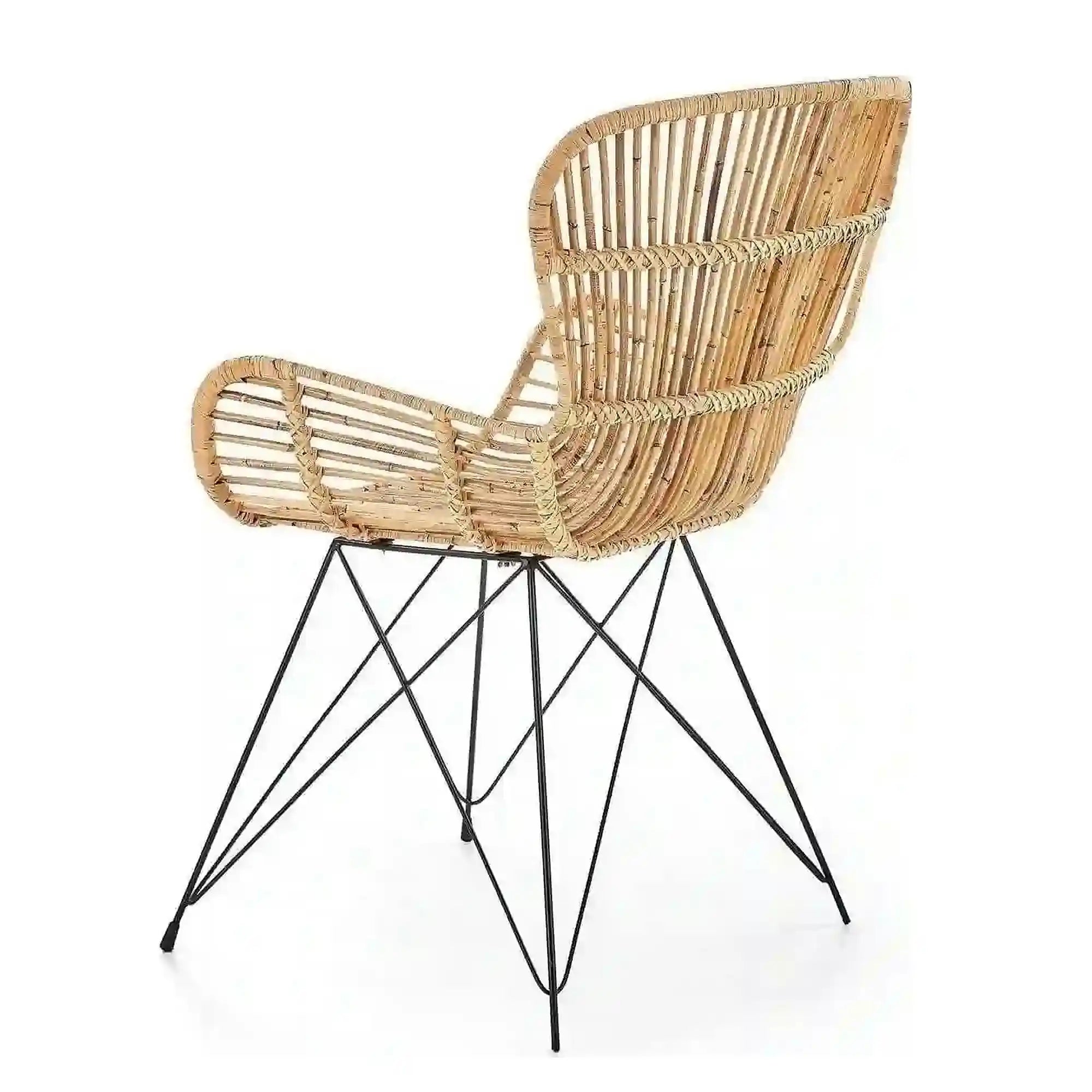 Scaun de gradina K335, bej/negru, rattan natural/otel, 61x63x90x45 cm