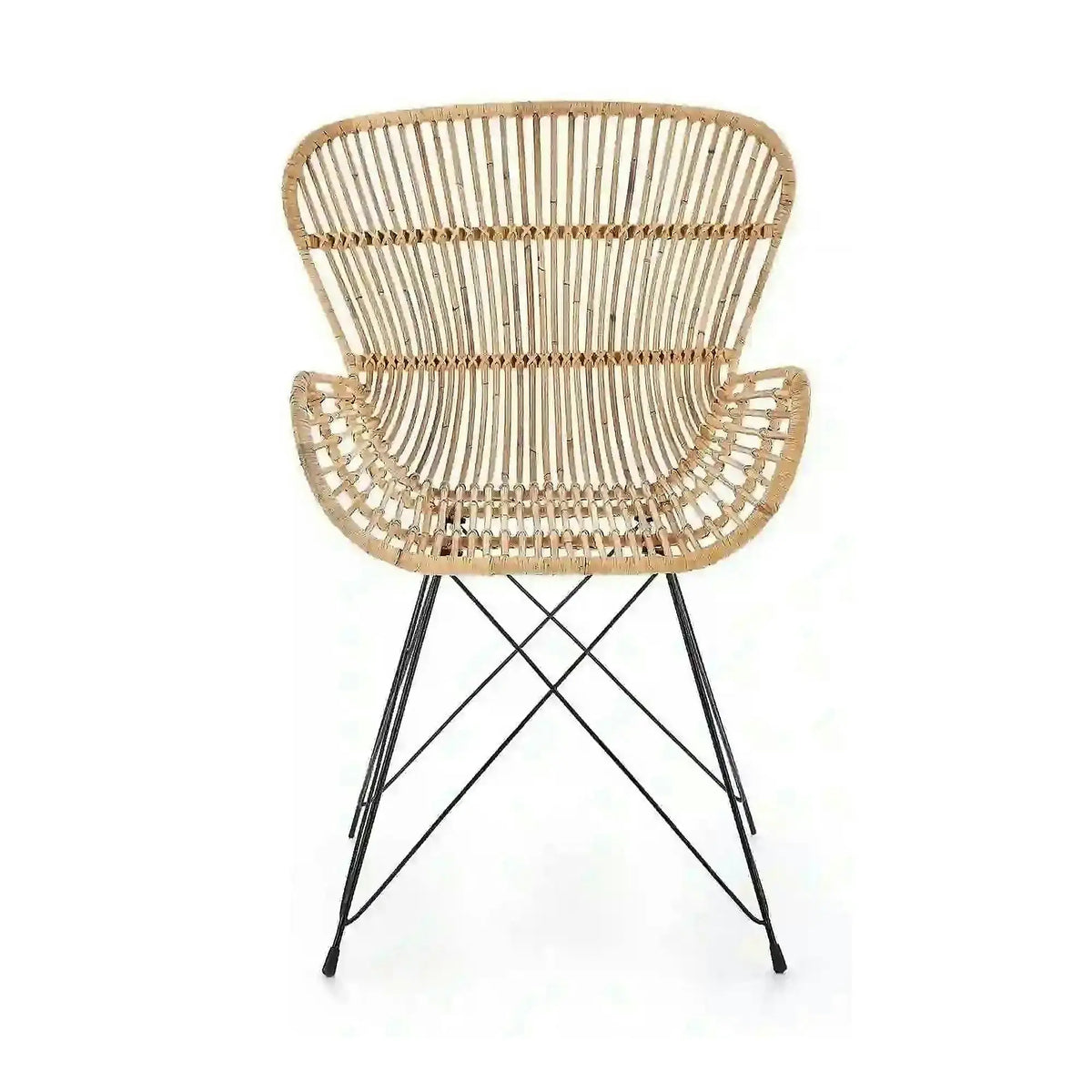 Scaun de gradina K335, bej/negru, rattan natural/otel, 61x63x90x45 cm