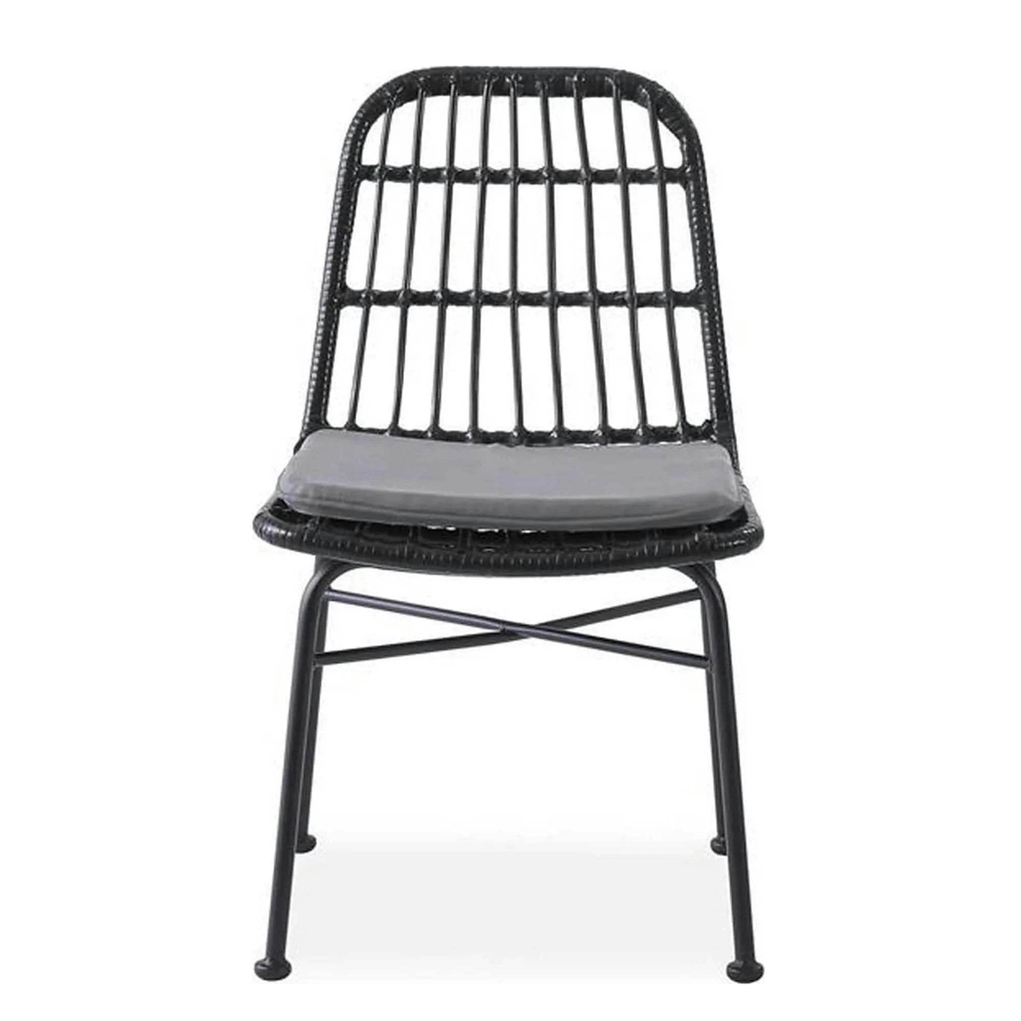 Scaun de gradina K401, gri/negru, rattan sintetic/otel, 47x45x85x43 cm