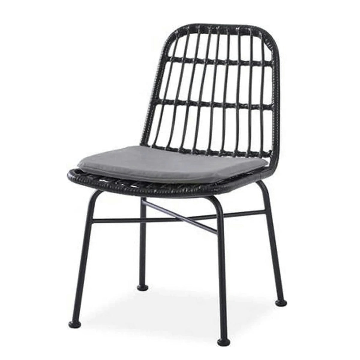 Scaun de gradina K401, gri/negru, rattan sintetic/otel, 47x45x85x43 cm