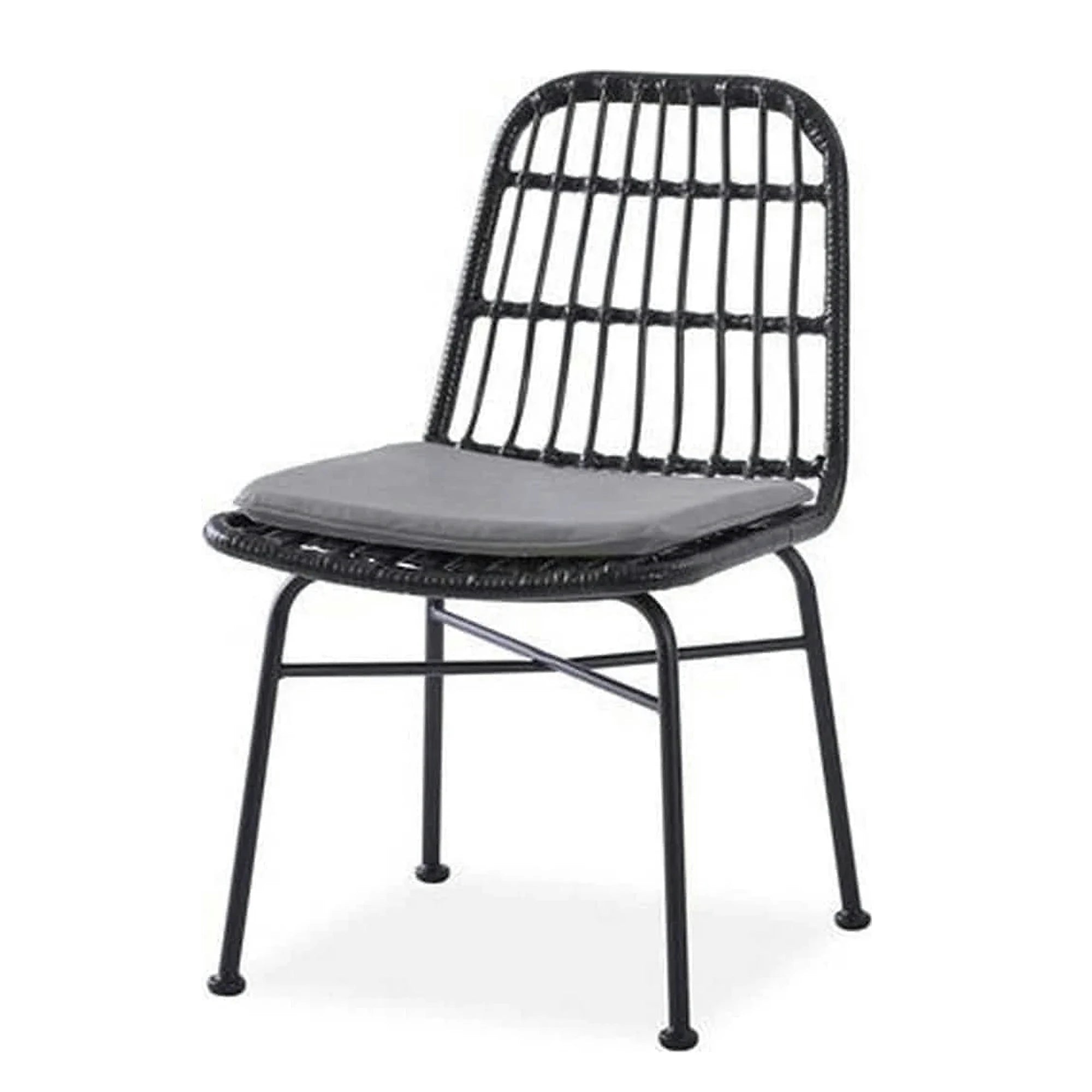 Scaun de gradina K401, gri/negru, rattan sintetic/otel, 47x45x85x43 cm