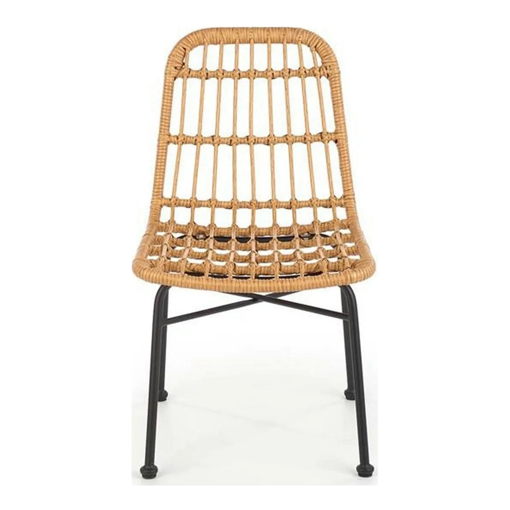 Scaun de gradina K401, stejar/negru, rattan sintetic/otel, 47x45x85 cm