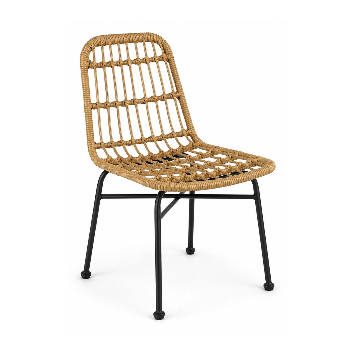 Scaun de gradina K401, stejar/negru, rattan sintetic/otel, 47x45x85 cm
