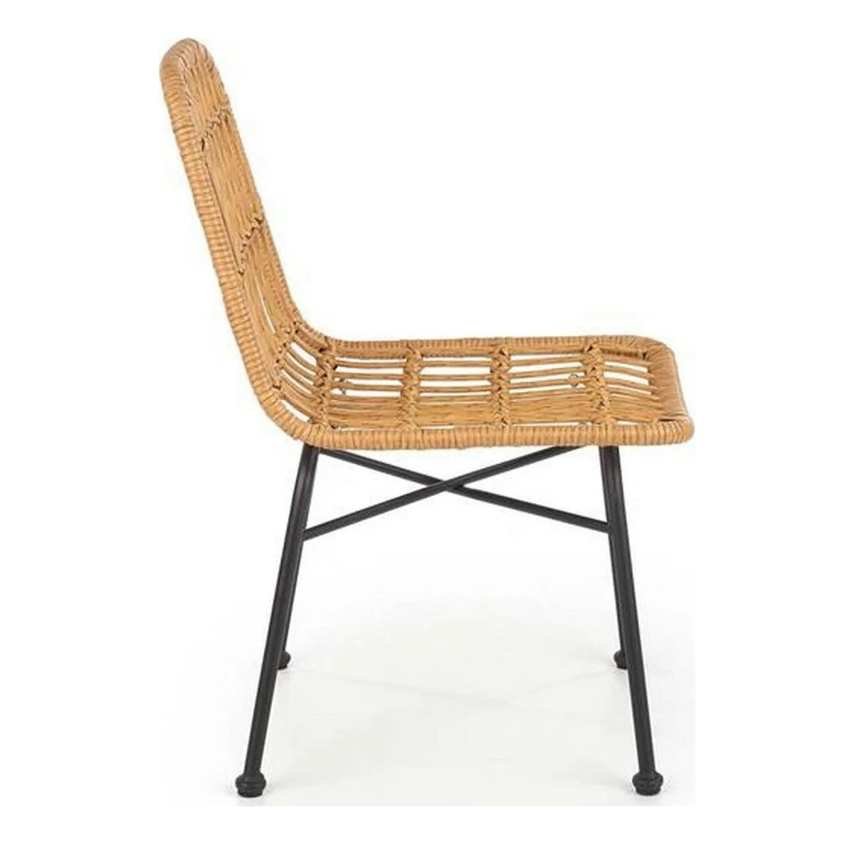 Scaun de gradina K401, stejar/negru, rattan sintetic/otel, 47x45x85 cm