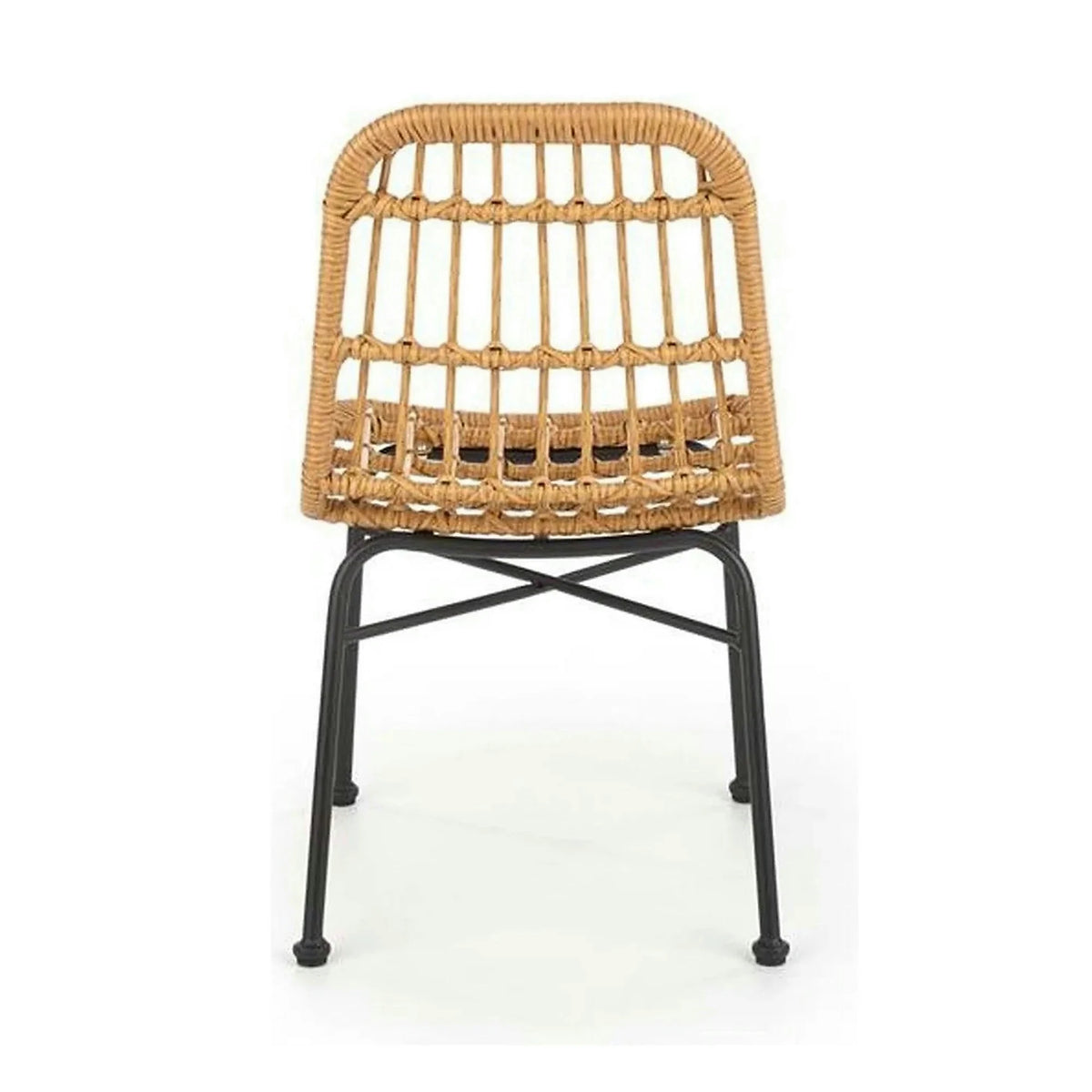 Scaun de gradina K401, stejar/negru, rattan sintetic/otel, 47x45x85 cm