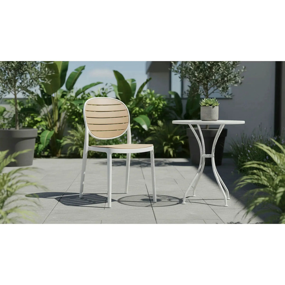 Scaun de gradina K529, stejar/alb, polipropilena, 42x51x83 cm