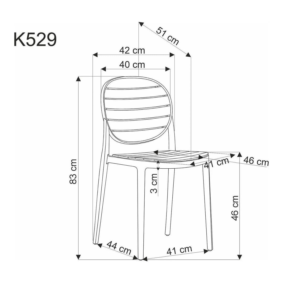 Scaun de gradina K529, stejar/negru, polipropilena, 42x51x83 cm