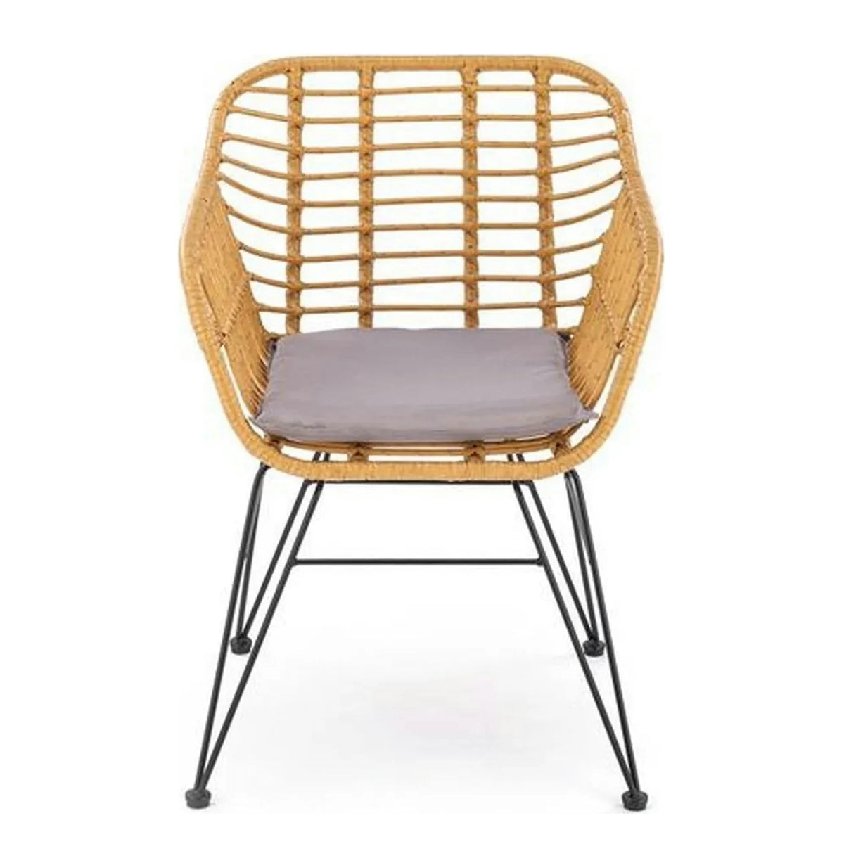 Scaun de gradina K541, gri/stejar, stofa/ratan sintetic, 55x58x77 cm