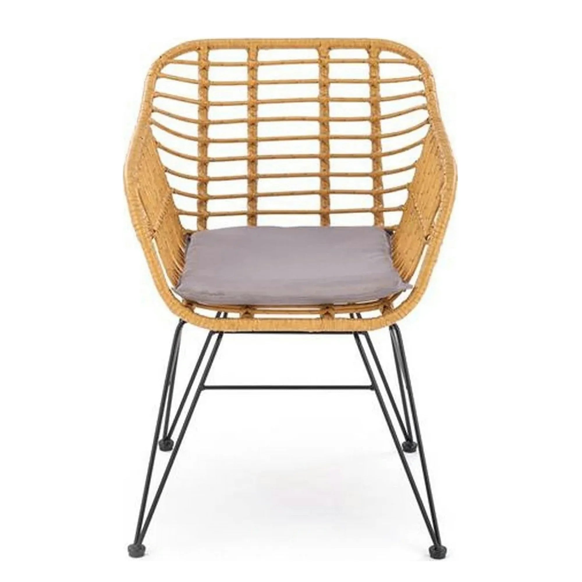 Scaun de gradina K541, gri/stejar, stofa/ratan sintetic, 55x58x77 cm