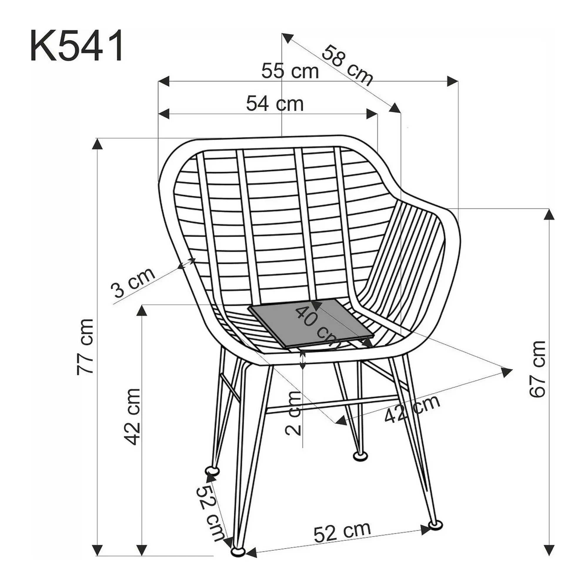Scaun de gradina K541, gri/stejar, stofa/ratan sintetic, 55x58x77 cm