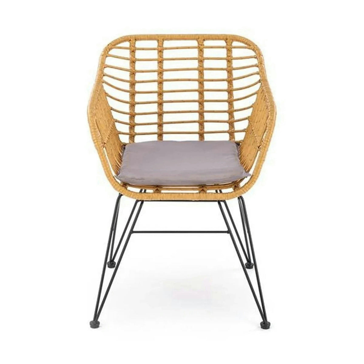 Scaun de gradina K541, gri/stejar, stofa/ratan sintetic, 55x58x77 cm