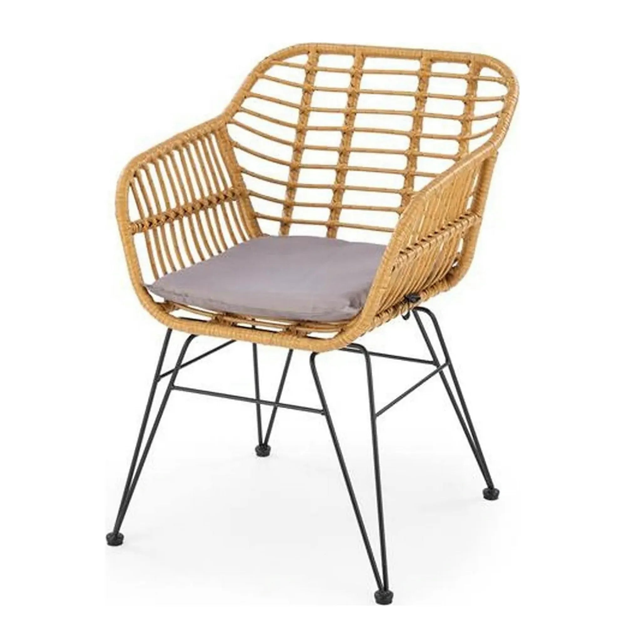 Scaun de gradina K541, gri/stejar, stofa/ratan sintetic, 55x58x77 cm