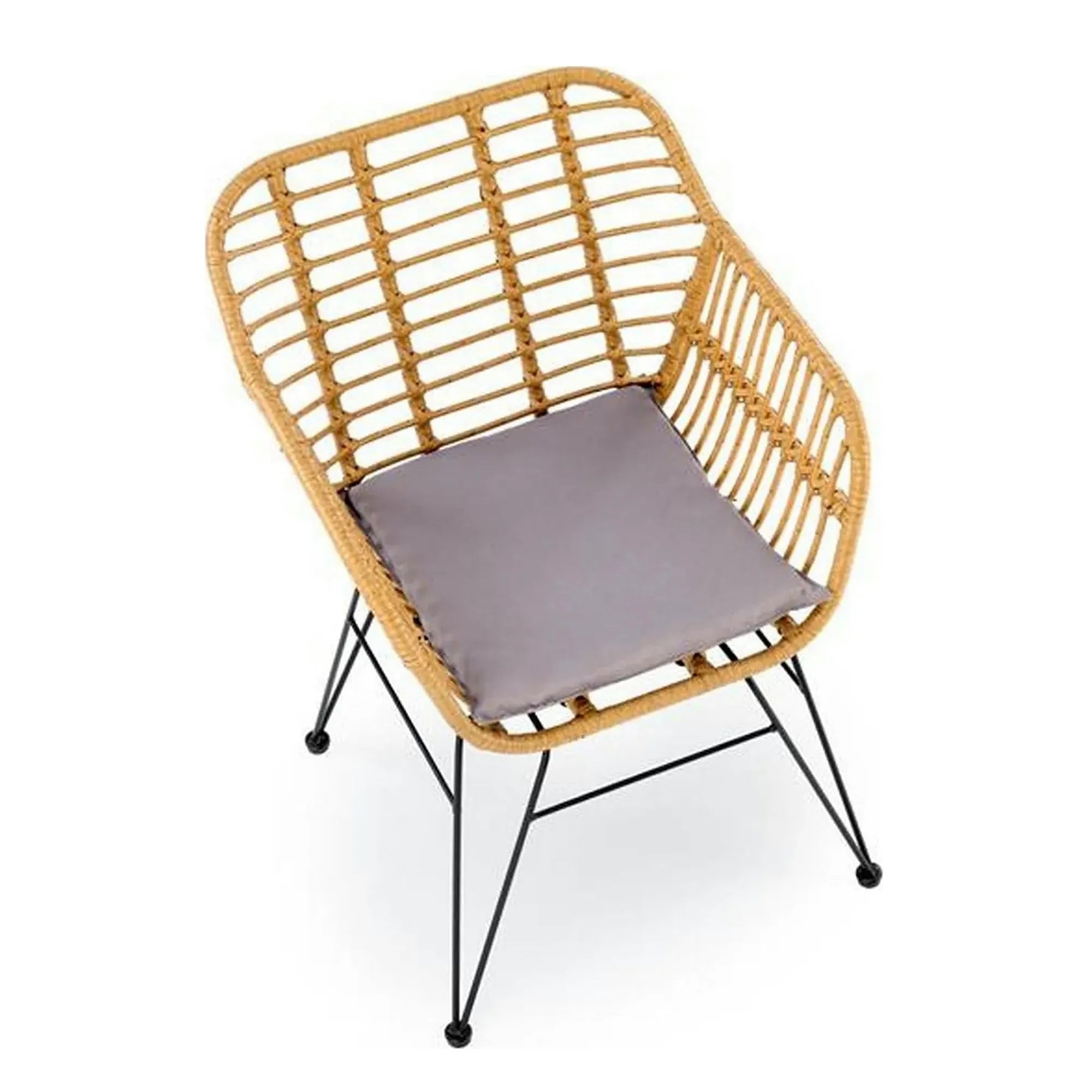 Scaun de gradina K541, gri/stejar, stofa/ratan sintetic, 55x58x77 cm