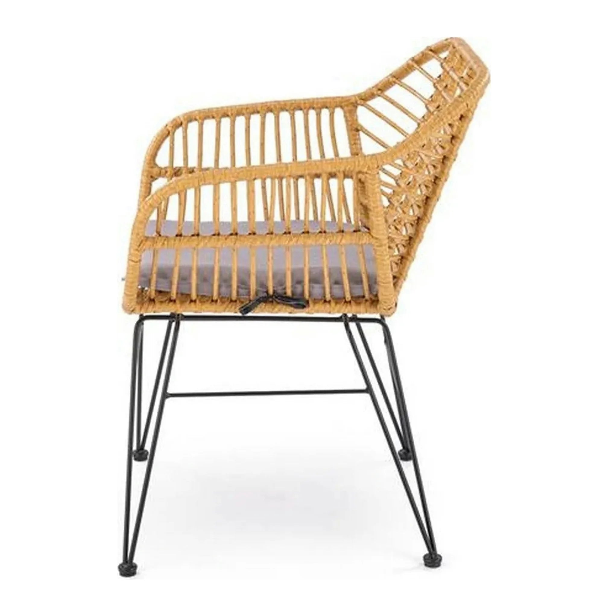 Scaun de gradina K541, gri/stejar, stofa/ratan sintetic, 55x58x77 cm