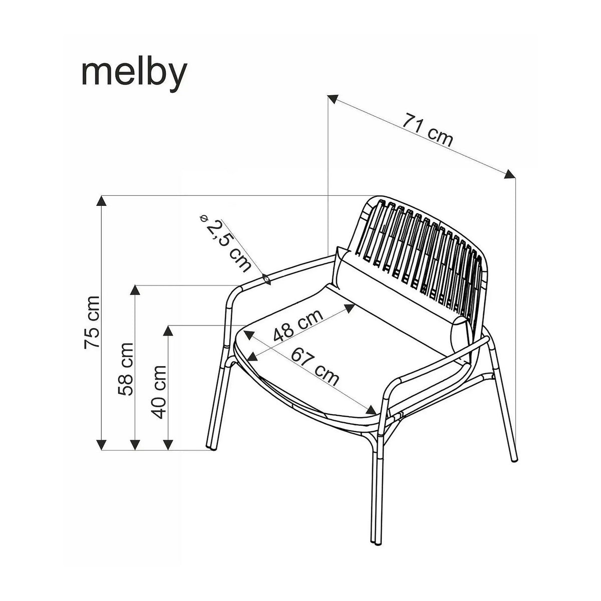 Scaun de gradina MELBY, gri/alb, stofa/polipropilena, 71x66x75 cm