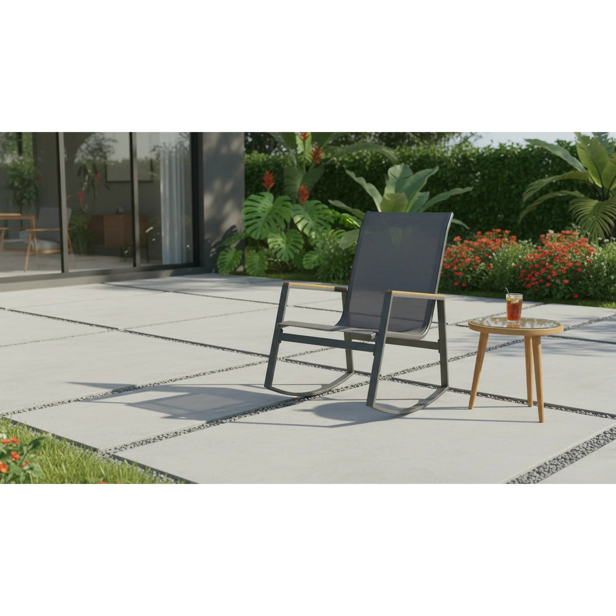 Scaun de gradina ZLATAN, gri inchis, plasa/polipropilena/metal, 62x86x97 cm