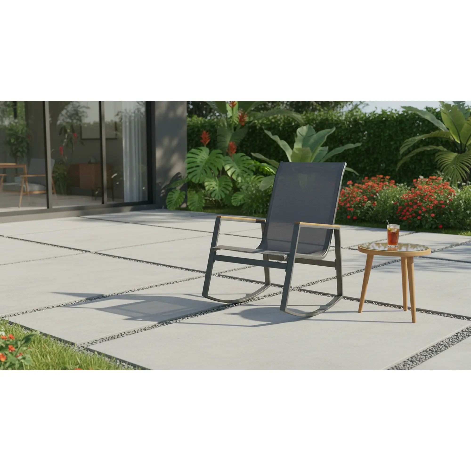 Scaun de gradina ZLATAN, gri inchis, plasa/polipropilena/metal, 62x86x97 cm