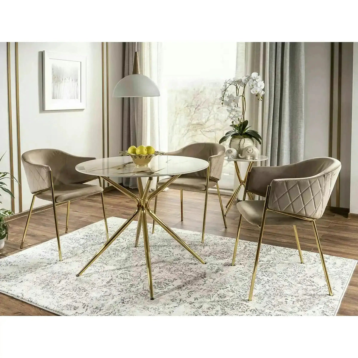 Scaun de living modern BONO, bej/auriu, stofa catifelata/metal, 55x44x77 cm
