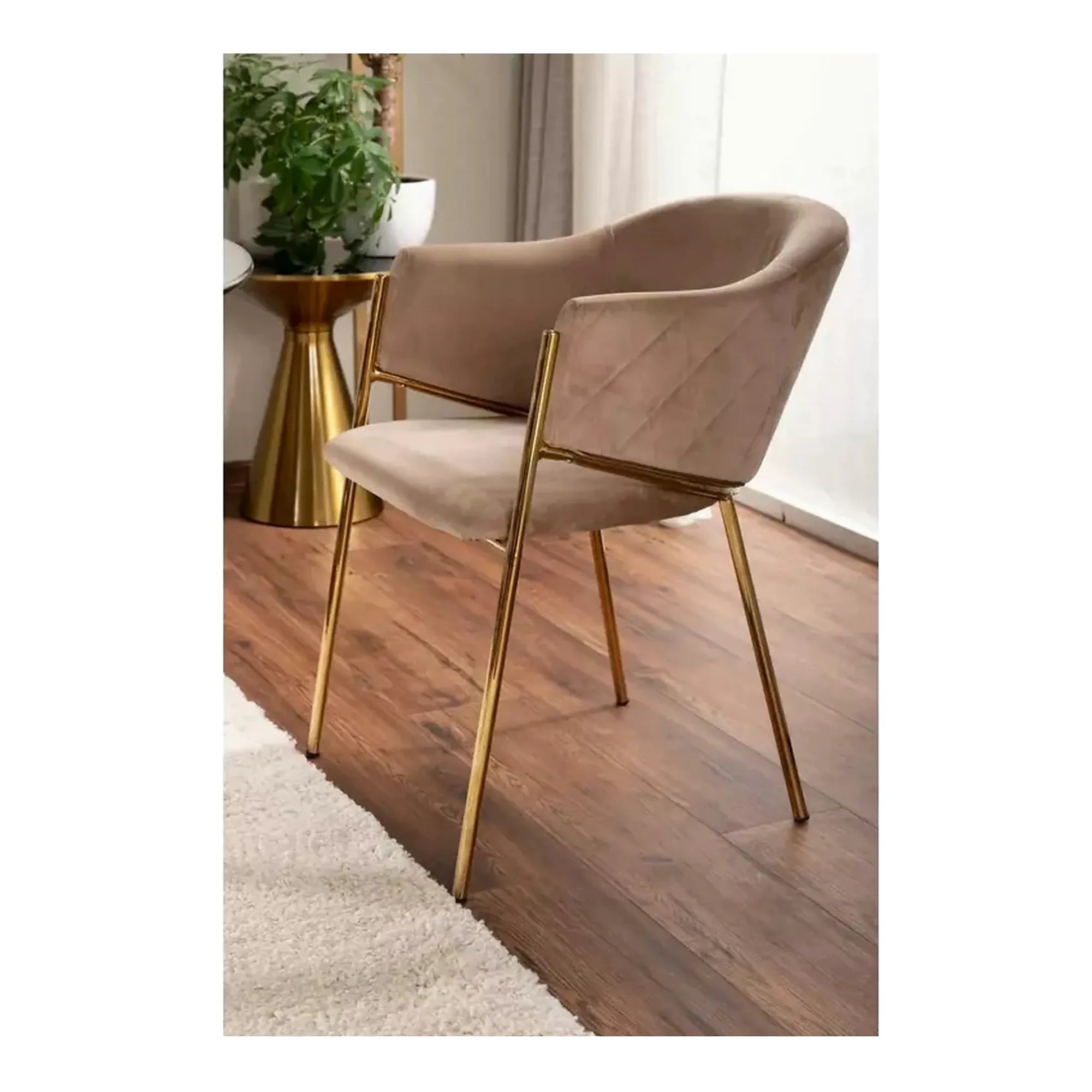 Scaun de living modern BONO, bej/auriu, stofa catifelata/metal, 55x44x77 cm