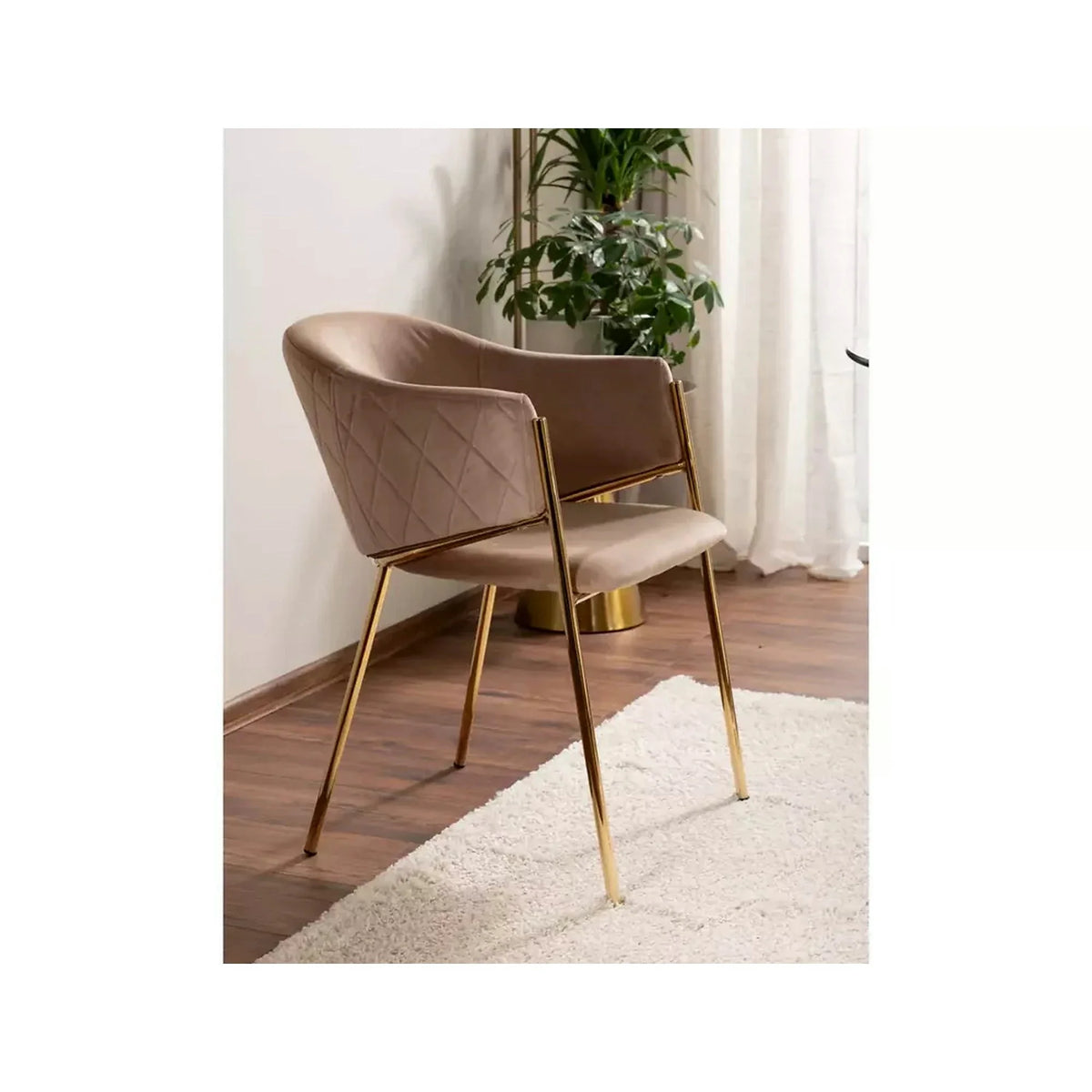 Scaun de living modern BONO, bej/auriu, stofa catifelata/metal, 55x44x77 cm